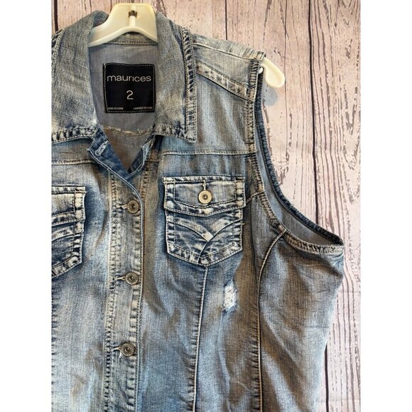 Maurices Distressed Stylish Pocket Stone Washed Button Denim Vest Plus Size 2XL - Picture 3 of 9